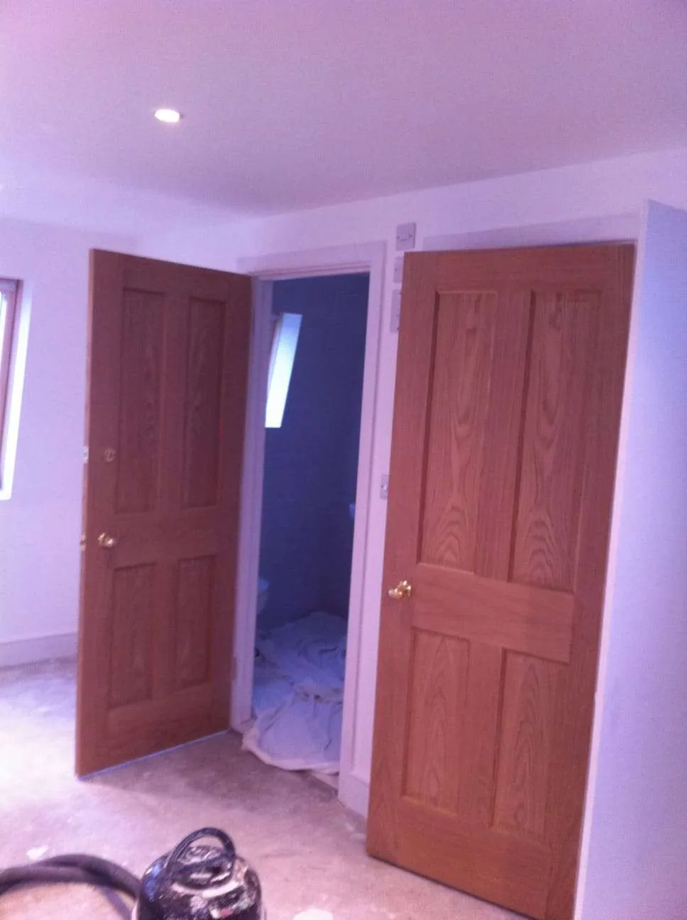 Oak panel doors and recessed spotlights in finished loft conversion