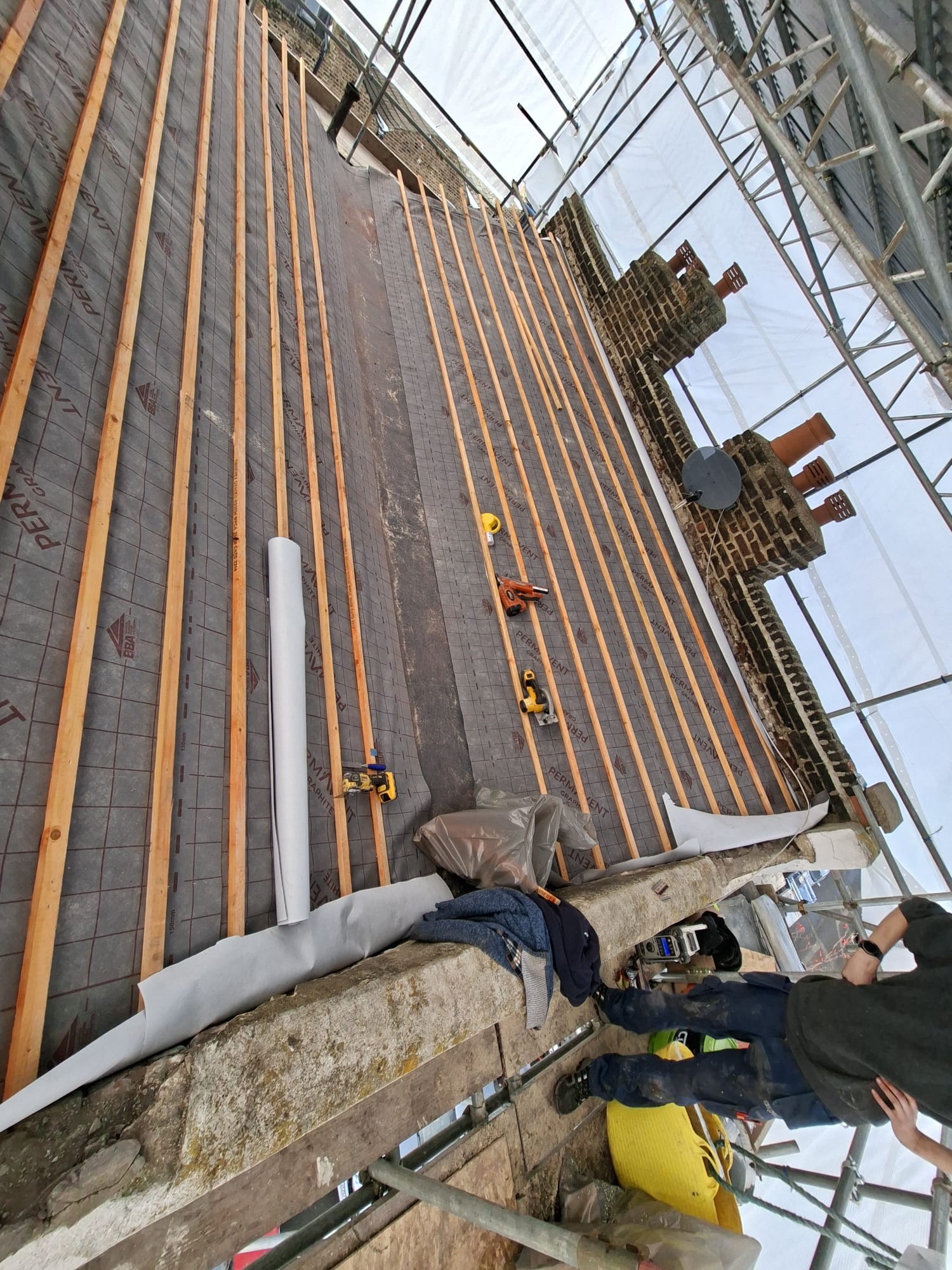 Structural timber platform during loft conversion construction
